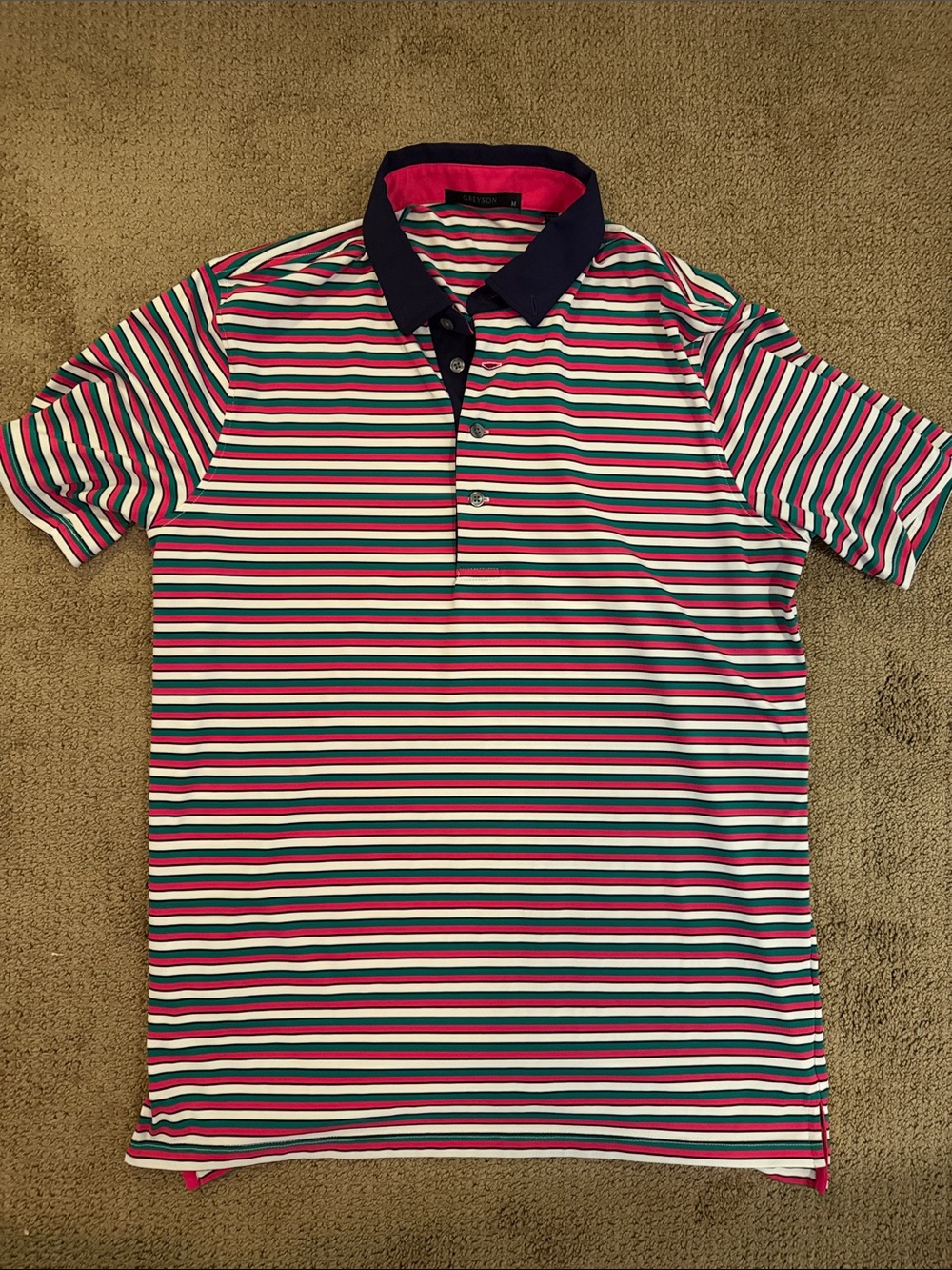 Greyson Multistripe Polo with Navy Collar